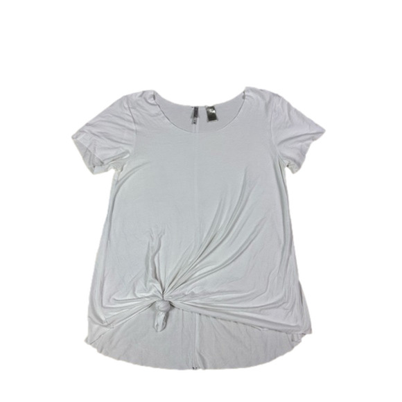 BKE Core Women’s White Flowy Tie Short Sleeve Raw Hem Shirt Blouse Size Medium - Picture 1 of 5